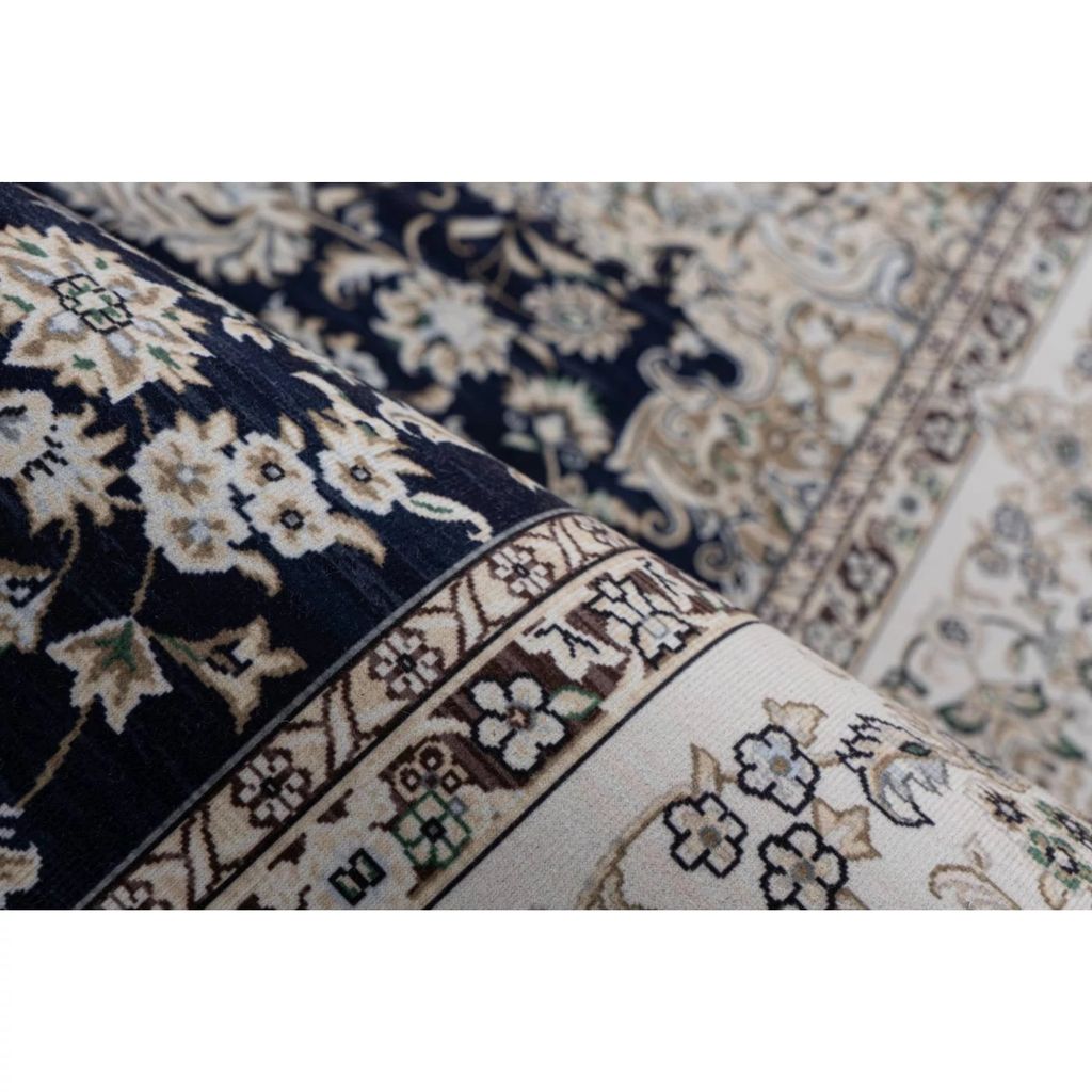 Szőnyeg, klasszikus, virág mintás, sötétkék - fehér, poliészter, 80x150 cm - BOHEME ROYALE - Butopêa termék 2. képe